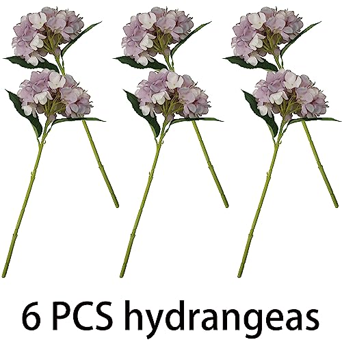 Light Purple Hydrangea Artificial Flowers,6 Pcs Faux Hydrangea Flowers,Artificial Hydrangeas Flowers with Stems,Fake Hydrangeas,Purple Silk Hydrangea Flower with Stem for Home Decor (6, Light Purple) - color: Light Purple