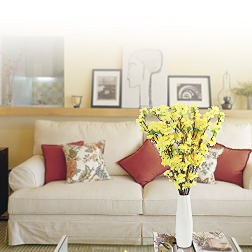 10PCS Artificial Cherry Blossom Branches Silk Spring Peach Blossom Fake Flowers Arrangements for Home Wedding Decoration (Yellow) - color: Yellow