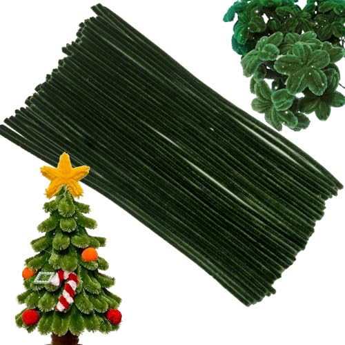 100 Pcs Solid Color Pipe Cleaners, 12 Inch 6mm Single Color Chenille Stems, Fuzzy Flexible Craft Pipe Cleaners, Bulk Art DIY Supplies , Flower Making, Holiday Decor & Handmade Projects (Moss Green) - color: Moss Green