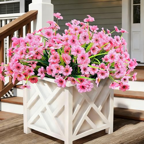 20 Bundles Artificial Flowers for Outdoors, UV Resistant Fake Flowers with Plastic Plants, Faux Silk Flower for Outdoors Planter, Fake Realistic Plant Outside Window Boxes Patio Decor-Pink - color: Pink