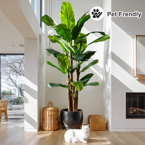 Artificial Banana Tree 9ft, Faux Tropical Palm Tree Plant with Realistic Leaves, Low Maintenance Indoor Outdoor Decor for Home Office Porch, in Nursery Pot - size: 9ft