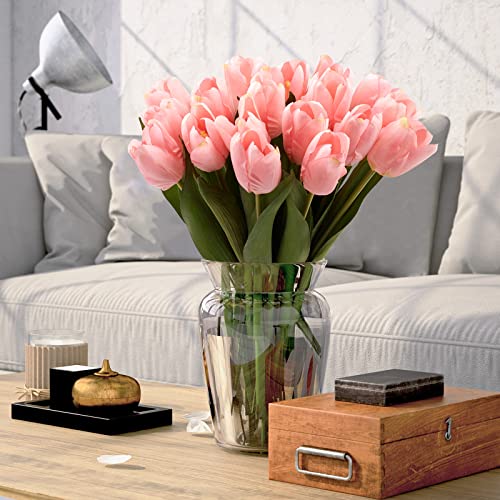 20PCS Artificial Tulips Real Touch Faux Flower Moisturizing Tulips for Photography Ornaments Home Garden Wedding Party Decor Fake Flowers (Pink) - color: Pink