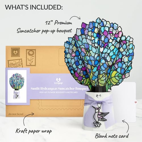 Lovepop Sunlit Hydrangeas Suncatcher Bouquet - 3D Pop Up Paper Flower Centerpiece for Mom, Her, Him, Women (Mother's Day, Birthday, Thank You, Get Well) 12 Inch - color: Sunlit Hydrangeas Suncatcher Bouquet