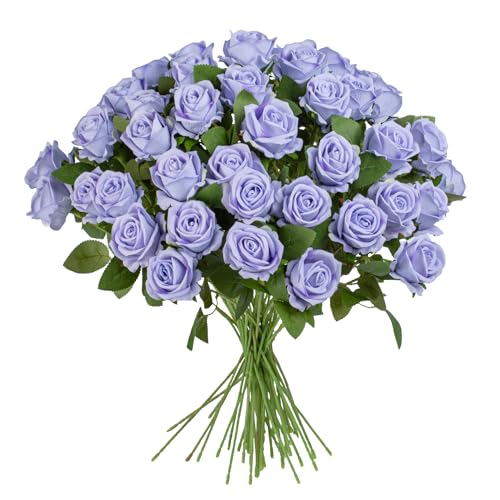 Artificial Flowers Roses Touch Fake Rose Bouquet Flower Stem For Wedding Centerpieces Diy Wreath Home Decorations Silk Roses Mothers Party Fake Outdoor Flowers Decor 19.6"(Light Purple 50PCS) - color: Light Purple 50pcs
