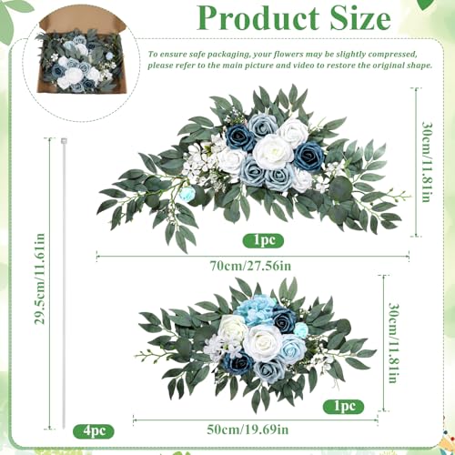 2 PCS Arch Flowers, Artificial Flowers for Wedding Arch Floral Swag Blue for Wedding Welcome Signs, Baby Shower, Venue Decorations, Banquet Receptions and Photo Backdrops