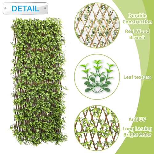 Patio Paradise 1PC Artificial Ivy Expandable Privacy Fence Screen Faux Greenery Wall Green Vines Leaf Hedge Outdoor Lattice Panels Covering for Apartment Balcony Deck Porch Backyard, Single-Side - color: Buxus Leaves