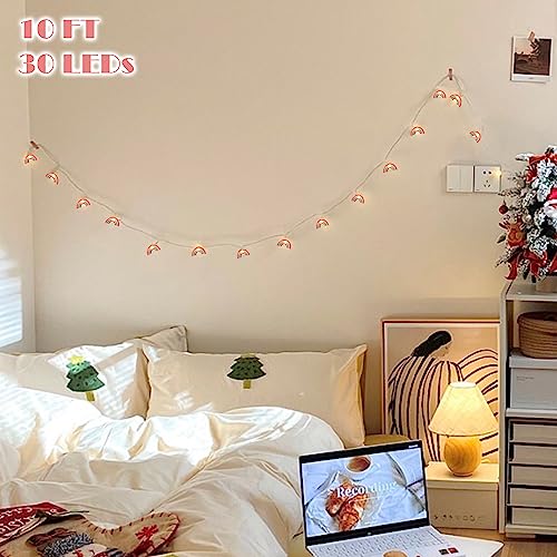Fairy String Lights 10FT 30LEDs Rainbow Theme Battery or USB Operated with Remote Summer Boho Pink Hanging Lights for Patio Garden Home Party Wedding Classroom Girl Room Decorations - style: Rainbow