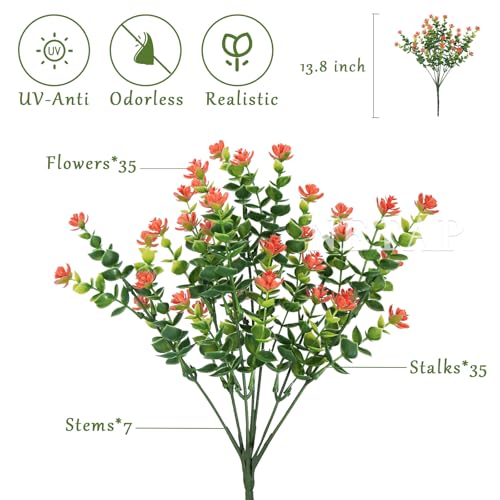 NETAP Outdoor Artificial Flowers UV Resistant, 20 Bundles Fake Realistic Floral Greenery Plants for Outside Porch, Window Boxes, Garden, Yard, Inside Home Table Decor, Orange - color: Orange