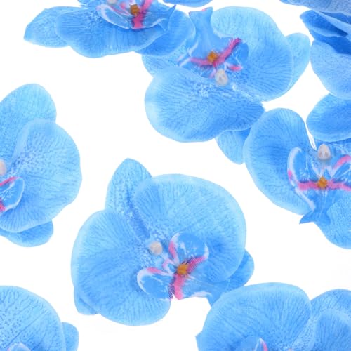 M METERXITY 20-Pack Artificial Orchid Flower Heads, Silk Faux Butterfly Flowers Head for Wedding/Bouquet/Bridal/Party Decor, Fake Phalaenopsis Petals Bulk [3.54 Inch, Blue] - color: Blue, size: 3.54 Inch