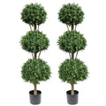 Damomo Artificial Topiary Triple Ball Boxwood Tree, 4.6ft Fake Topiaries Trees 56inch Faux Shrubs Plants Potted Outdoor Indoor Proch Office Garden Green (2 Pieces) - size: 56 inch - 2 count