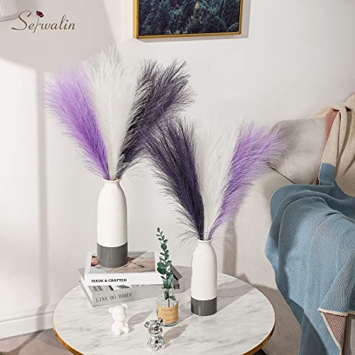 Serwalin Pampas Grass Purple 17 Inch 6pcs, Artificial Lavender White Wedding Room Decor, Faux Pampas Grass Decor Centerpieces Short Vase Filler Mothers Day - color: Purple & Lavender & White, size: 17 Inch 6 Pcs