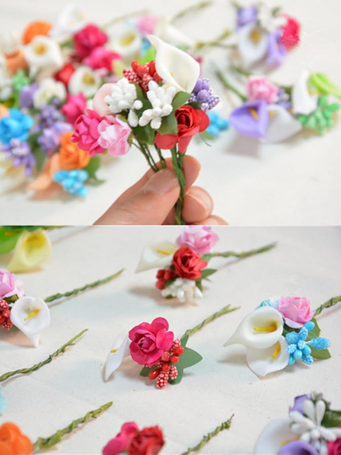 Rikyo Pink Artificial Mini Flower Stamen Pistil | 20mm, Soft Stem Tiny Berry for Make Bridal Hair Clips,Cake Top,Wrist Corsage Boutonniere,Candle Rings Wreath Bracelet Flower - color: Pink