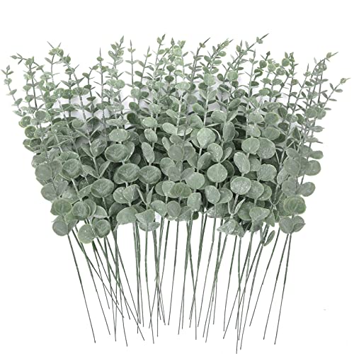 CEWOR 80pcs Artificial Eucalyptus Stems Fake Eucalyptus Leaves Stems Real Touch Leaf Branches for Flower Bouquet Wedding Easter Centerpiece Spring Home Office Decor - color: Grey Green, size: 80pcs