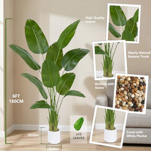 Bird of Paradise Artificial Tree, 6Ft Tall Faux Plant, Fake Banana Leaf Plant Indoor, Faux Palm Tree Faux Floor Plants Tropical Tree in Pot, Present for Friend Housewarming Decor - color: White, size: 6FT