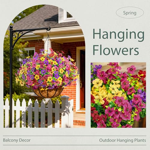 Der Rose 2 Pack Artificial Hanging Flowers Basket for Outdoors Fake Hanging Plants Spring Summer Decoration UV Resistant for Garden Front Porch Patio Balcony Decor - color: Multi-color-b