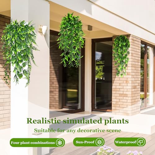 8 Pack Artificial Hanging Plants Fake Greenery Plants Fake lvy Vine for Home Wall Garden Indoor Outdoor Decoration (31'' Faux Boston Ferns,Palm Leaves)