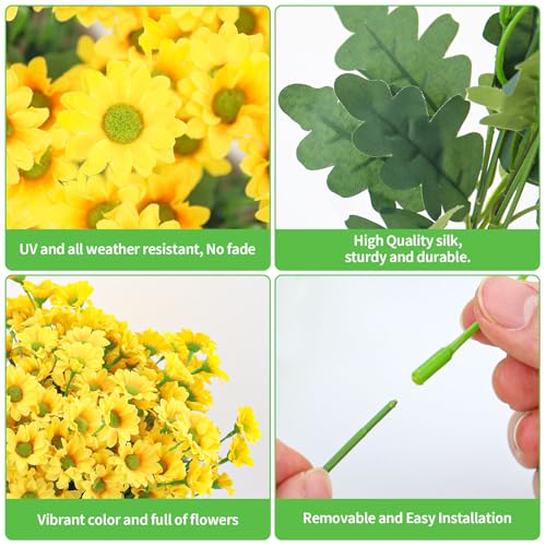 12 Bundles Daisy Artificial Flowers for Outdoors, Yellow Faux Daisies Artificial Flowers, Realistic Fake Mum Daisy Flowers, Faux Daisy Flowers for Front Porch, Garden, Yard, Home Decor, 13in - color: Daisy-yellow