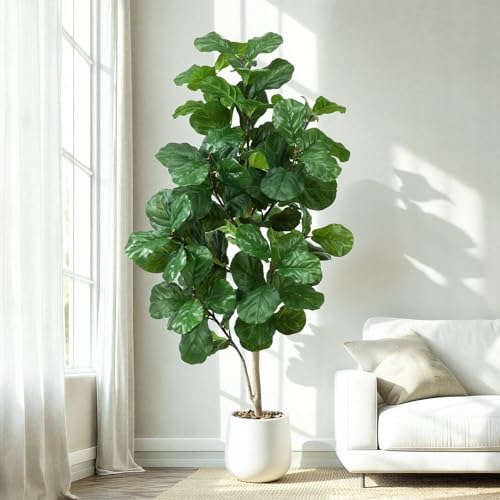 Faux Fiddle Leaf Fig Tree 6ft Tall Indoor Fake Tree in White Pot with 106 Leaves Artificial Ficus Lyrata House Plant for Indoor Home Office Bedroom Living Room Decor Perfect Housewarming Gift - size: 6ft