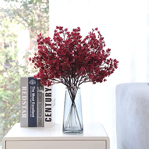 Hananona 10 Pcs Babys Breath Artificial Gypsophila Flowers Halloween Fake Silk Flowers for Home Decor Floral Arrangement Table Centerpieces (10, Burgundy) - color: Burgundy
