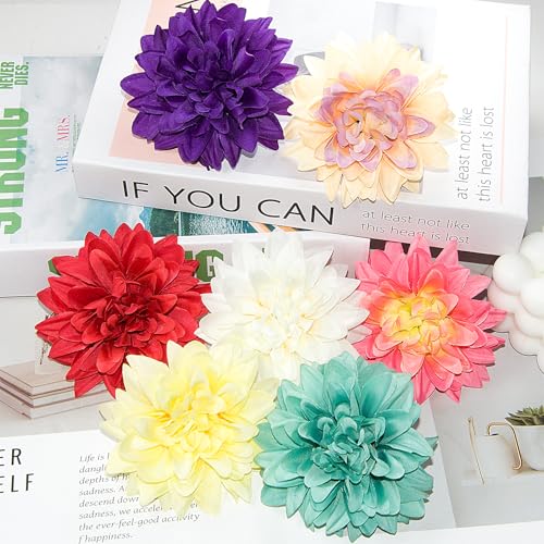 Silk Dahlia Artificial Flowers Bulk, 15 Pcs Fake Dahlias Flowers Heads for Craft, 3.5 Inch Red Large Flower Heads Faux Flowers for Wedding Party, Home Office, Hat, Wall Decoration - color: Red