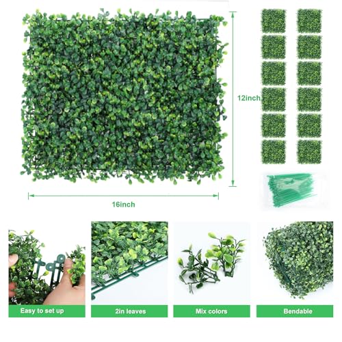 4-Layer Grass Wall Panels 8 Pack, 12”x16” Artificial Boxwood Panel Faux Grass Decor, UV-Resistant Green Plant Backdrop for Indoor Outdoor Use, Privacy Screen for Gardens, Yards, Parties, Weddings - size: 8Pack 12in x 16in