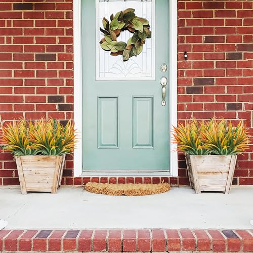16Pcs Artificial Grass Fake Plants 17.3in Outdoor Plastic Plants UV Resistant Greenery Fake Grass for Home Window Garden Office Patio Hanging Planter Pathway Front Porch Décor Orange Yellow - color: Yellow, size: 16 Pcs