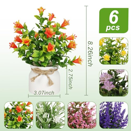 Yoratee 6pcs Artificial Pot Flowers Small Fake Plants Mini Potted Plants for Home Office Tabletop Decoration - color: 6pcs