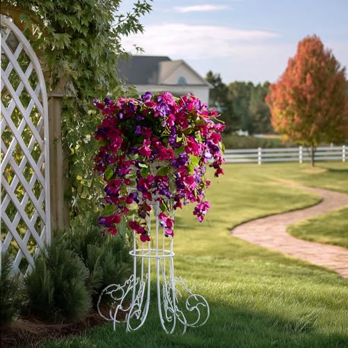 Hibiscus Artificial Hanging Flowers Plants for Outdoors 4 Pcs Fake Flower Faux Silk Hibiscus Long Trailing Vines Realistic Flower for Outside Front Door Porch Patio Balcony Garden Yard (4 Pcs Purple) - color: 4 Pcs Purple