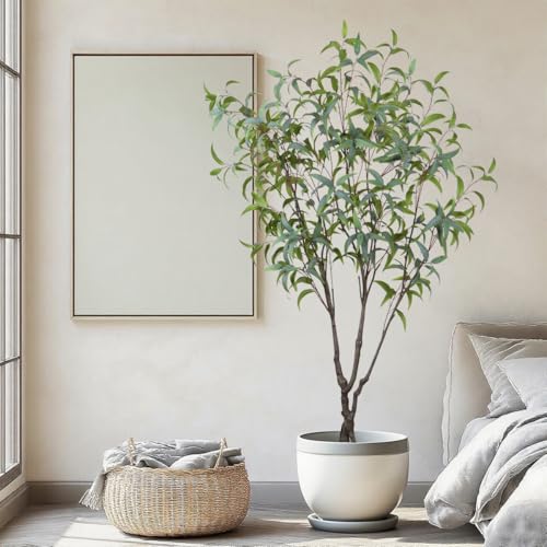 6.89ft Aritificial Eucalyptus Trees for Indoor Home Decorations, Tall Faux Eucalypt Trees with Lifelike Leaves for Outdoor Decor, Nearly Natural Fake Floor Plants for Living Room Office - color: Green-ap14