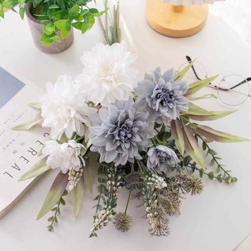 KIRIFLY Artificial Fake Flowers Plants Silk Flower Arrangements Wedding Bouquets Decorations Plastic Floral Table Centerpieces for Home Kitchen Garden Party Décor (Purple White)