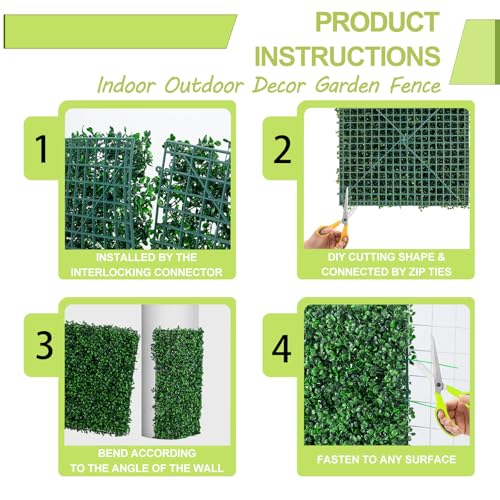 AOKIIE 10"x10" Artificial Grass Wall 24Pcs UV-Anti Boxwood for Outdoor | Grass Wall Panels UV-Anti & Weatherproof Boxwood Hedge, Privacy Greenery Screen for Outdoor Patio, Garden Fence Backdrop - size: 10X10 24PCS