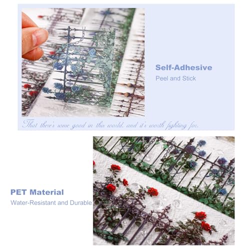 Fencing Border PET Tape Set – 6 Rolls Transparent Water-Resistant Garden Fence Designs, Mini Clip for Scrapbooking Journaling Planner Collage DIY, 1.97in x 78.7in Each - color: Ringwall