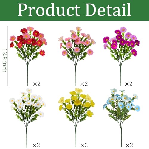 12Pcs Artificial Flowers for Outdoors UV Resistant，Colorful Daisy Fake Flowers Bouquet Weatheroof Faux Flowers for Outdoor Planter Real Touch Silk Flowers for Front Door Garden Proch Patio - color: Mixed, size: 12Pcs