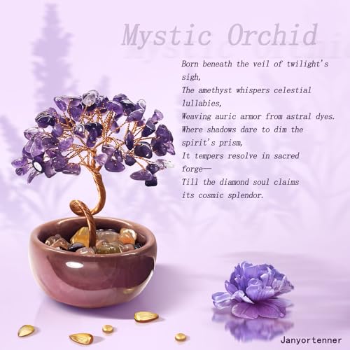 Mini Amethyst Crystals Tree of Life,Mystical Energy Home Office Desk Decor,Handmade Crystal with Copper Wire and Crackle Glaze Base,Spiritual Gift - color: 4-mystic Orchid