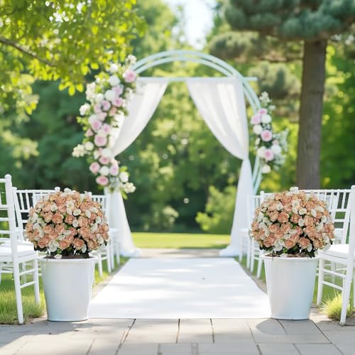 24" Artificial Potted Flowers for Outdoor, Faux White Silk Peonies | Set of 2 UV Resistant Fake Outdoor Plants & Flowers in Cement Pots for Outside Front Porch Home Indoor Decor - color: Blush Pink, size: 24" Luxury Peony