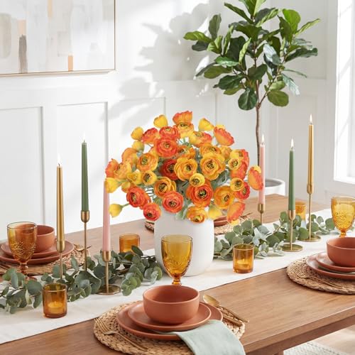 3 Bundles Mini Faux Silk Peony Bouquets,9.84" Artificial Ranunculus Flowers Fake Peony Flowers for Wedding, Home, Party Decoration(Orange) - color: Orange