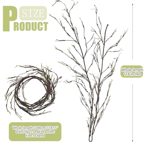 Daifunli 118 Inch Malleable Artificial Tree Branches Twigs Bendable Vines Rattan Cherry Blossom Trunk Ivy Grapevines for Decorating Faux Fake Hanging Plants Willow Garland for Home X'Mas Decoration