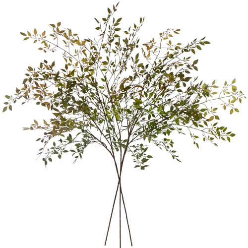 Fake Plants Eucalyptus Stems,Plastics Ficus Stems for Vase Artificial Plants,Greenery Stems for Vase Faux Plants Indoor,43.3" Faux Greenery Indoor Vase Fillers for Home Decor(3Pcs Orange) - color: Orange 3pcs