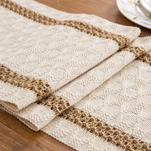 Niviy Boho Table Runner for House Decor 132 Inches Long Farmhouse Macrame Table Runner Cotton Linen Woven Table Runners for Summer Dining Table Decoration, Beige & Brown - color: Beige & Brown, size: 12 x 132 Inches