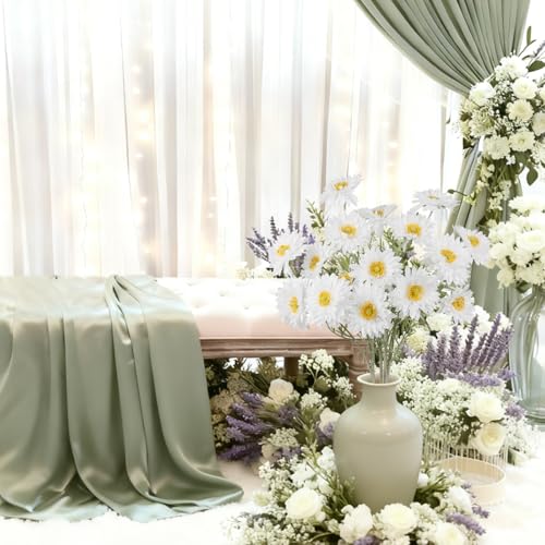 CISDUEO 4 Pcs Artificial Wildflowers Bulk Spring Decor White Fake Cosmos with Long Stems Silk Flower Mums Chrysanthemum Faux Flowers Arrangements for Wedding Bouquet Table Centerpiece Planter Outdoor - color: White