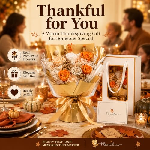 Preserved Real Flowers Bouquet, Preserved Eternal Roses Ready to Gift for Mother’s Day Birthday Gift for Mom Grandma Nana Wife Graduation Flowers for Her Class of 2026 (Sunset Champagne) - color: Sunset Champagne