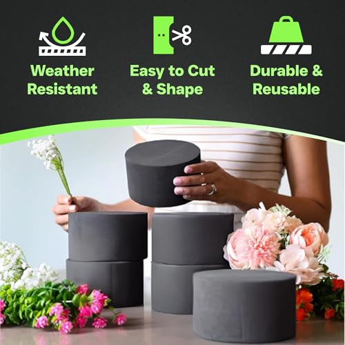 XCEL Floral Foam Blocks - Reusable, Weather Resistant Craft Foam Fresh & Artificial Flower Arrangements, Faux Florist Foam Planters Florist Supplies (Gray 5" Round x 3" Thick - 6 Pack) - color: Gray 5" Round x 3" Thick - 6 Pack