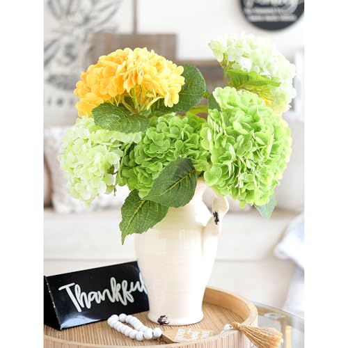 FiveSeasonStuff Real Touch Silk Hydrangea Flowers, 2 Large Long Stem Artificial Flowers for Floral Arrangements (Paris Green) - color: Paris Green (2 Stems)