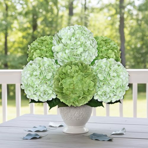 8pcs Hydrangea Artificial Flowers Green Silk Fake Flower Bouquets Faux Hydrangea with Stems for Home Table Centerpieces Wedding Party Decoration (Dark Green, Light Green, 8 PCS) - color: Dark Green, Light Green