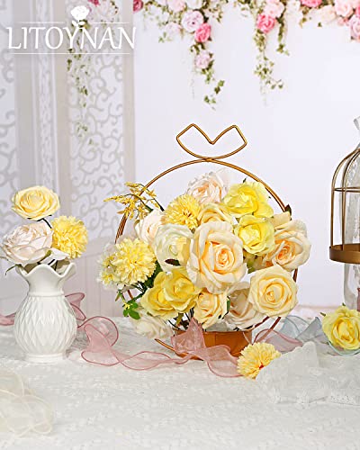 Artificial Flower Combo Flowers Exquisite Yellow Flower Box Set for DIY Bouquets Centerpieces Floral Arrangements, Multi Use Wedding Party Home Decorations Faux Flowers（Yellow & Peach ） - color: Yellow&peach