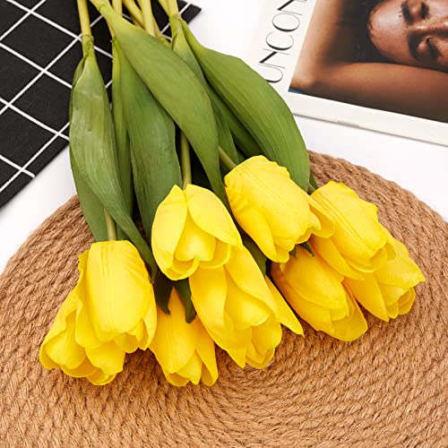 20PCS Artificial Tulips Real Touch Faux Flower Moisturizing Tulips for Photography Ornaments Home Garden Wedding Party Decor Fake Flowers (Yellow) - color: Yellow