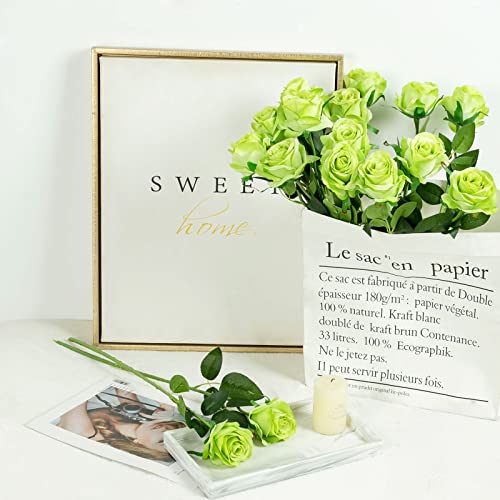 Hawesome 12PCS Artificial Silk Flowers Realistic Roses Bouquet Long Stem for Home Wedding Decoration Party (Green) - color: Green, size: 12Pcs Flowers