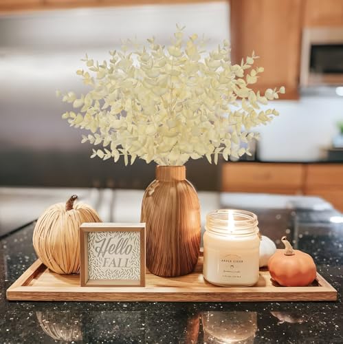 5 Stems Artificial Fall Greenery – 14.6" Eucalyptus Leaf Stems for Autumn Floral Arrangements, Thanksgiving Centerpieces, Fall Decor Bouquets, Soft Cream - color: Eucalyptus - Soft Cream
