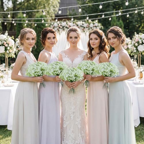 Grevosea 120 Pcs Baby Breath Artificial Flowers - White Green Gypsophila Babies Breath Flowers Artificial Bulk Faux Flower Bouquet Flores Greenery Real Touch Arrangements Wedding Tables Decorations