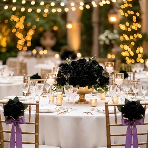 30pcs Real Looking Black Foam Artificial Roses with Stems, Fake Rose Flowers for DIY Wedding Bouquets Bridal Shower Centerpieces Home Party Tables Valentine's Day Mother's Day Decor Gift - color: 30pcs Black